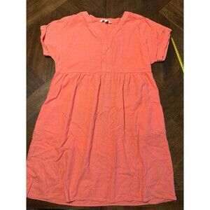 Briggs Linen Blend V-neck Lagenlook Short Sleeve Coral Dress Sz Large